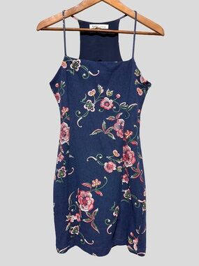 BCBGENERATION | Floral Navy Halter Mini Dress Coquette Romantic Bodycon